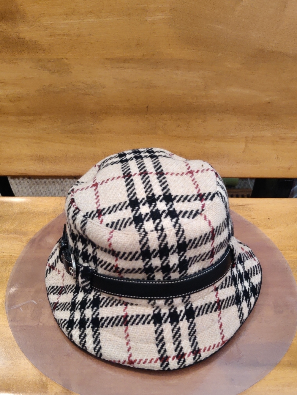 Rare Vintage 1999-2003 Burberry London Nova Check Strap Wool Bucket Hat Size Lg